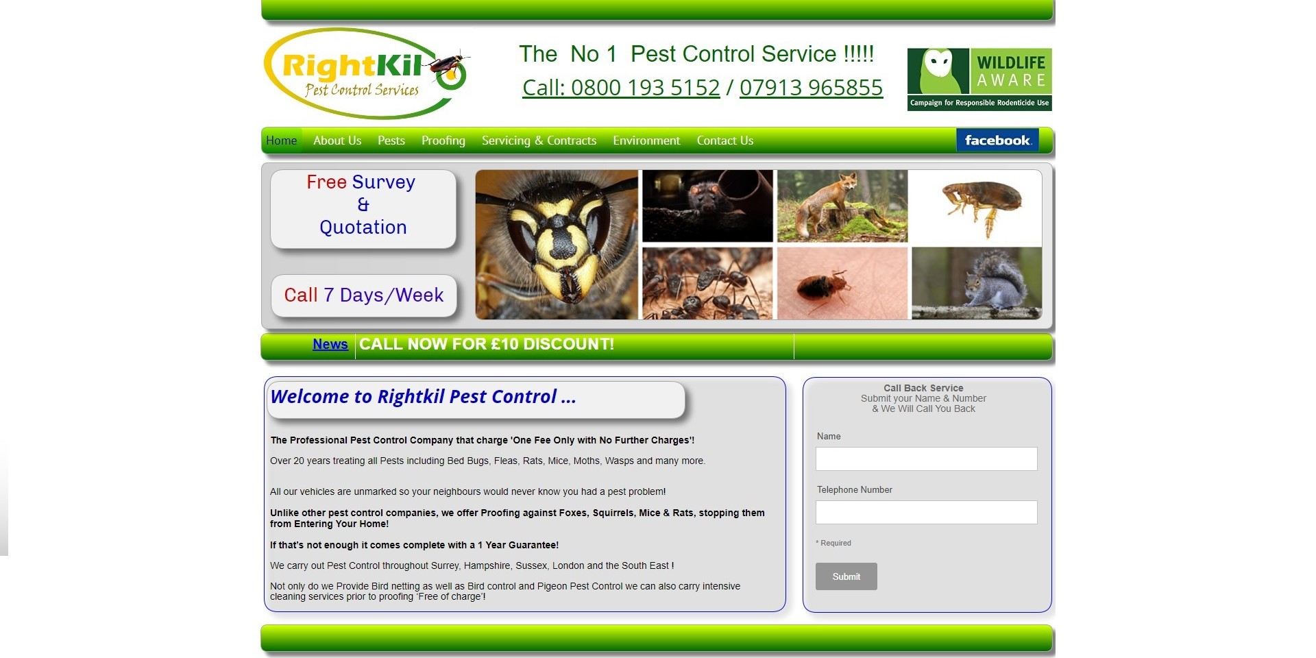 The previous Rightkil website, displayed on desktop