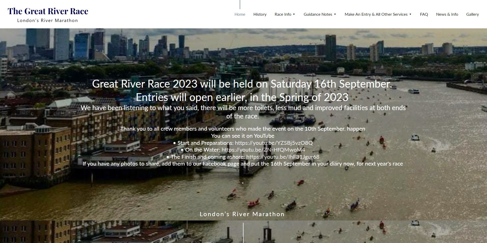 The new Great River Race website, designed by it'seeze shown on desktop