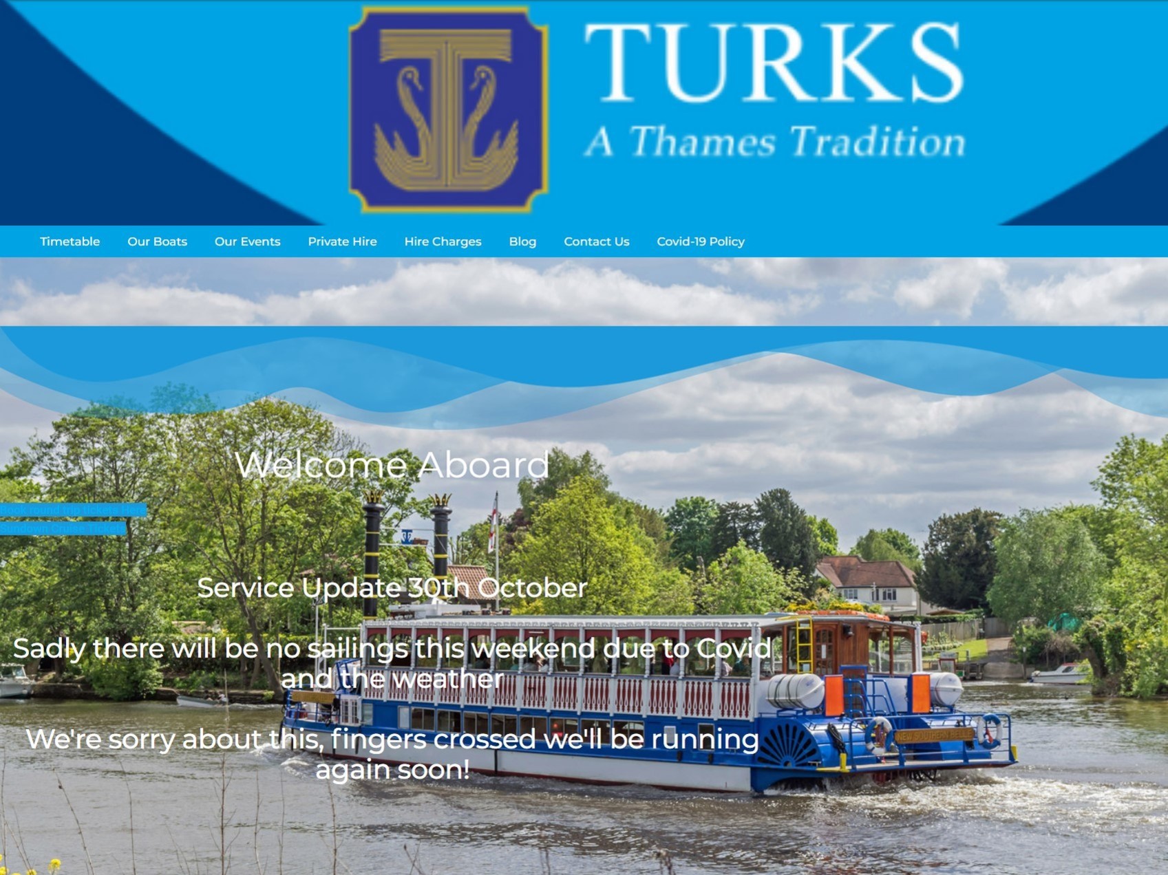 The previous Turks website for private hire boats, displayed on desktop
