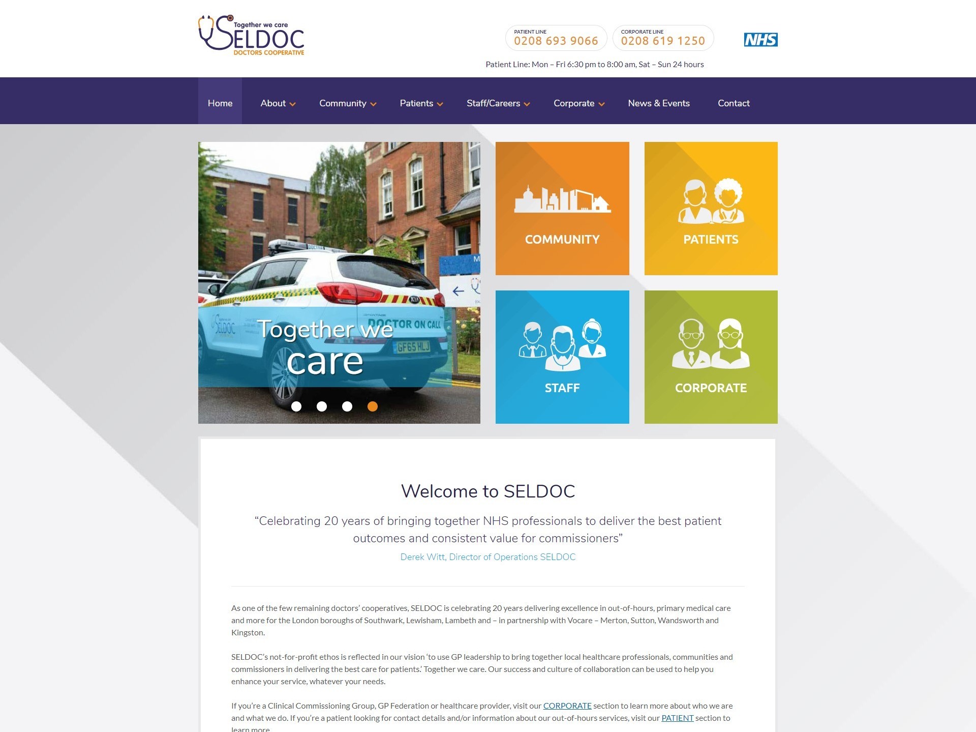 The before Seldoc website, displayed on desktop