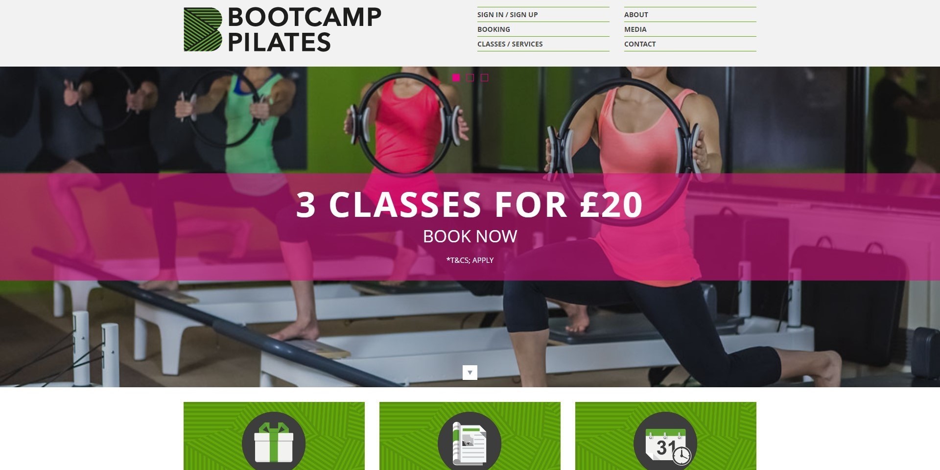 The previous Bootcamp Pilates website, shown on desktop