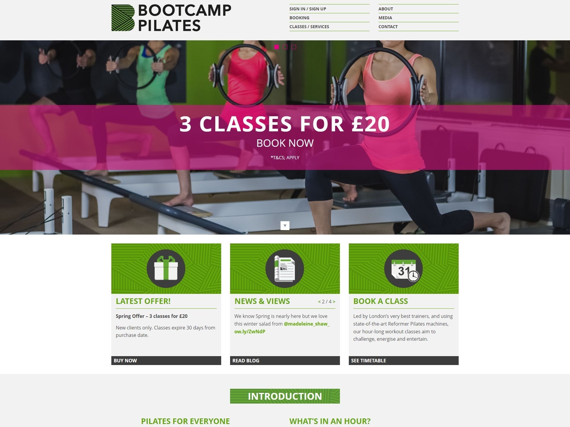 The previous Bootcamp Pilates website, shown on desktop